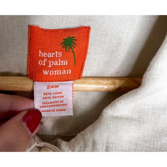 Hearts of Palm Womans 24 Embroidered LINEN Button Up Long Sleeve Shirt Tan Pink - Picture 4 of 8